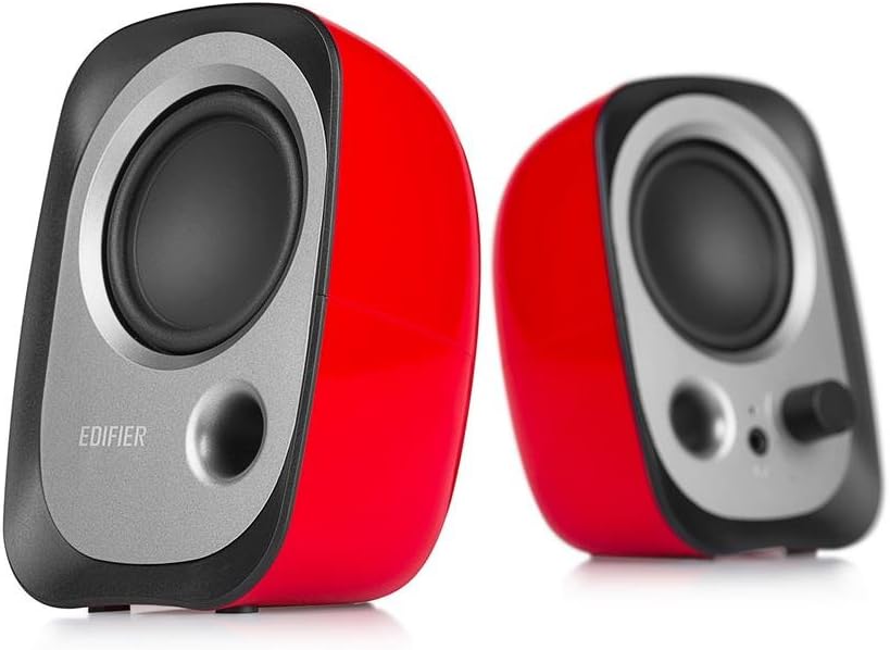 EDIFIER R12U - Kit d'enceintes 2.0 bureau USB Noir (4 Watts) Avec port Bass Reflex Port, Prise jack pour casque et bouton de réglage du volume