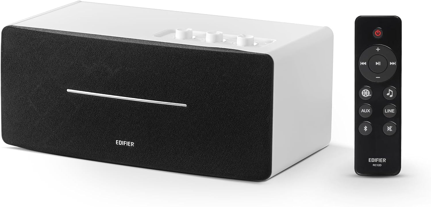 EDIFIER D12 - Haut-Parleur Bluetooth, Son Stéréo 70W avec DSP, Entrées RCA/AUX/Bluetooth, Télécommande sans Fil, Enceinte Multimédia pour PC/Smartphone/TV