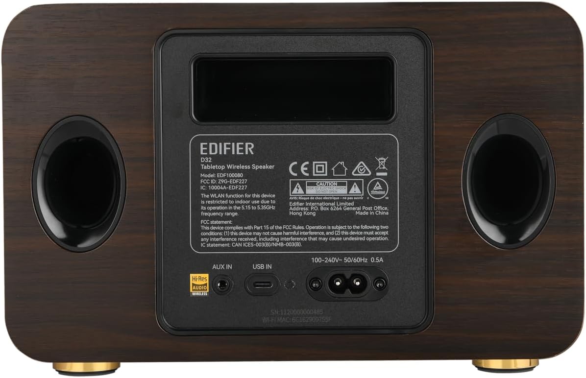 Edifier D32 - Enceinte Bluetooth Transportable sans Fil Fonctionne avec Airplay 2 certifié Audio Haute-Résolution, 60 W RMS