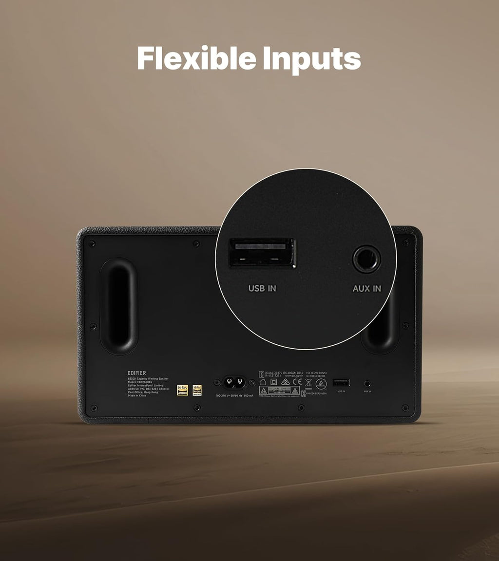 EDIFIER ES300 - Haut-parleur Wi-Fi et Bluetooth - 60 W Hi-Res Audio, AirPlay 2, LDAC, batterie 12 h, Multiroom, USB et AUX, éclairage ambiant, boîtier en bois, App