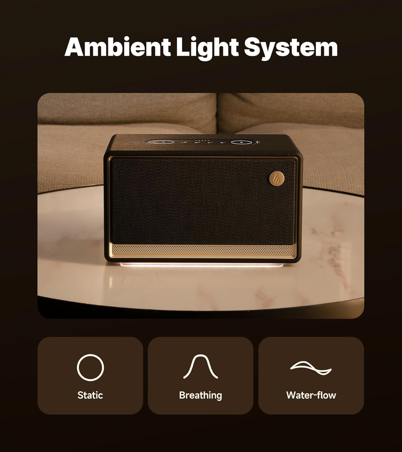 EDIFIER ES300 - Haut-parleur Wi-Fi et Bluetooth - 60 W Hi-Res Audio, AirPlay 2, LDAC, batterie 12 h, Multiroom, USB et AUX, éclairage ambiant, boîtier en bois, App