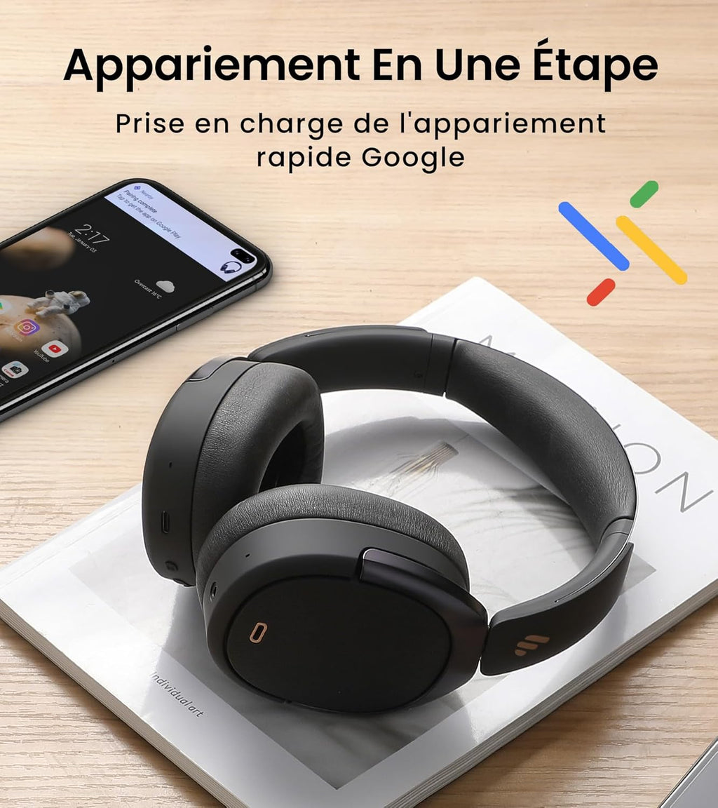Edifier WH950NB Casque Hybride Active Noise Cancelling Codec -LDAC avec Audio Hi-Res et Custom EQ Via Application après 55H Playtime avec Casque Bluetooth V5.3 Pliable sans Fil