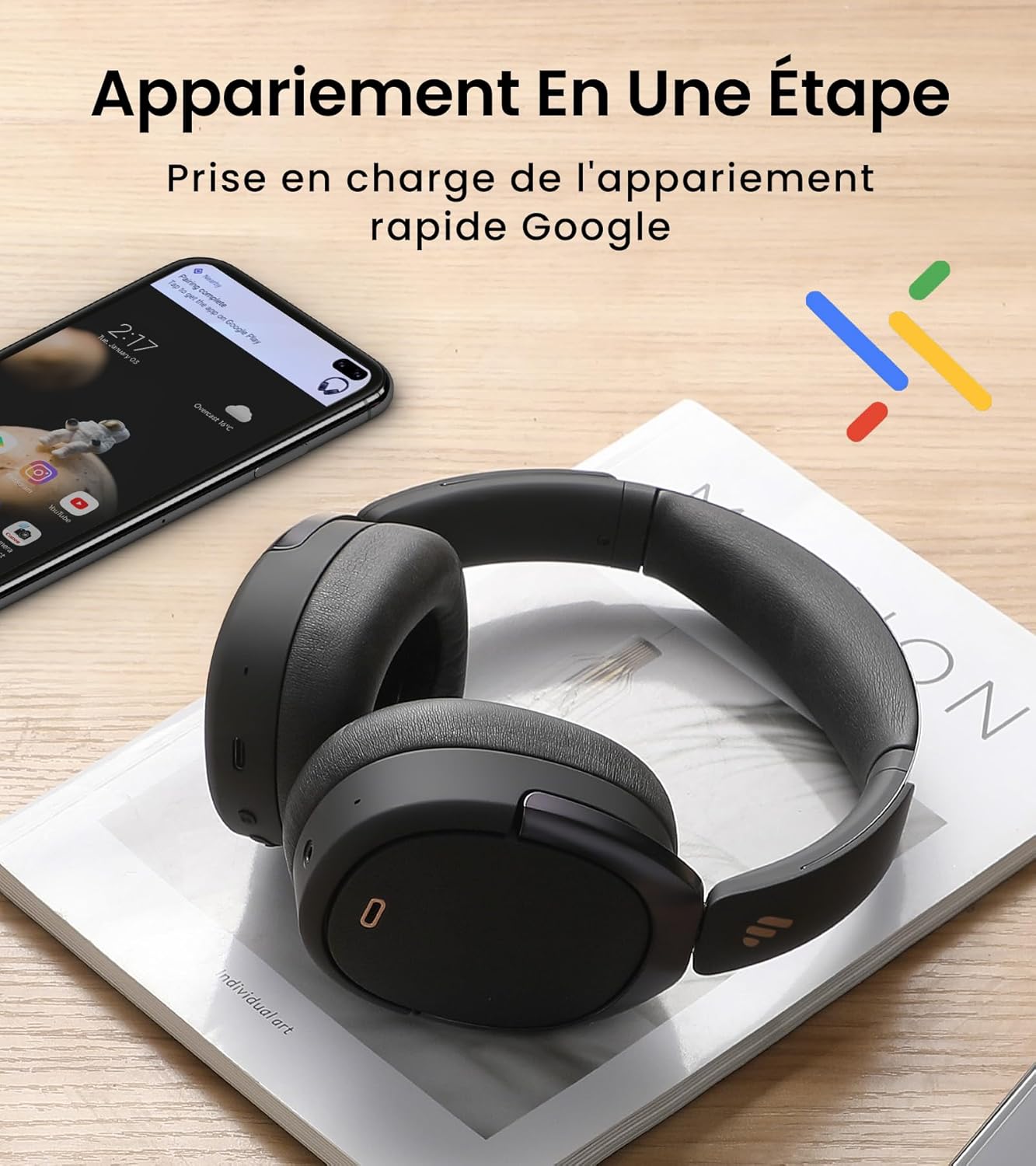 Edifier WH950NB Casque Hybride Active Noise Cancelling Codec -LDAC avec Audio Hi-Res et Custom EQ Via Application après 55H Playtime avec Casque Bluetooth V5.3 Pliable sans Fil