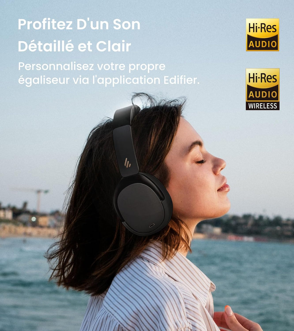 Edifier WH950NB Casque Hybride Active Noise Cancelling Codec -LDAC avec Audio Hi-Res et Custom EQ Via Application après 55H Playtime avec Casque Bluetooth V5.3 Pliable sans Fil