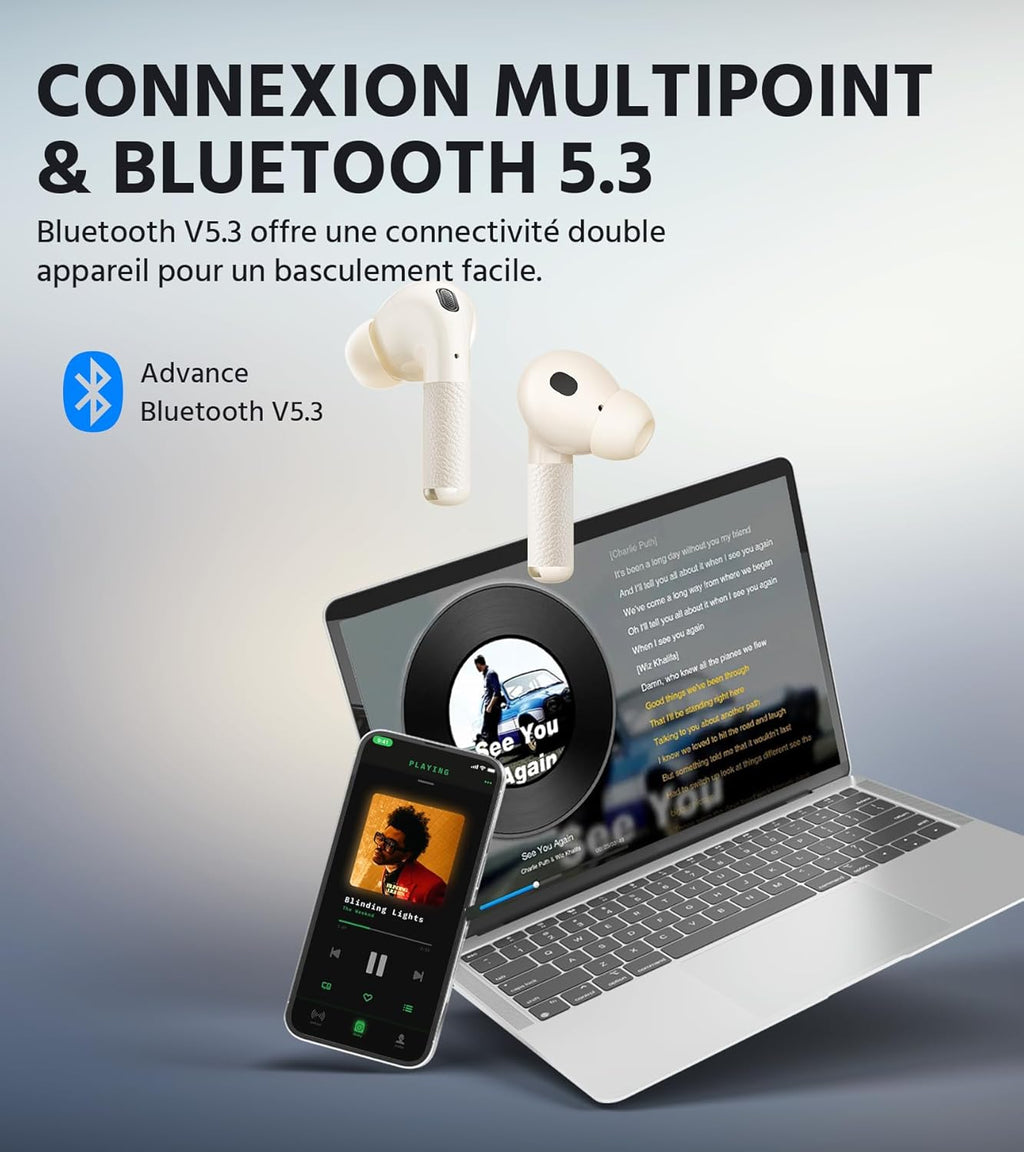 EDIFIER W260NC - Écouteur Suppression Bruit Active 45 DB, Son Haute Résolution sans Fil LDAC, 6 Mics IA pour Appels Ultra-Clairs, Bluetooth 5.3