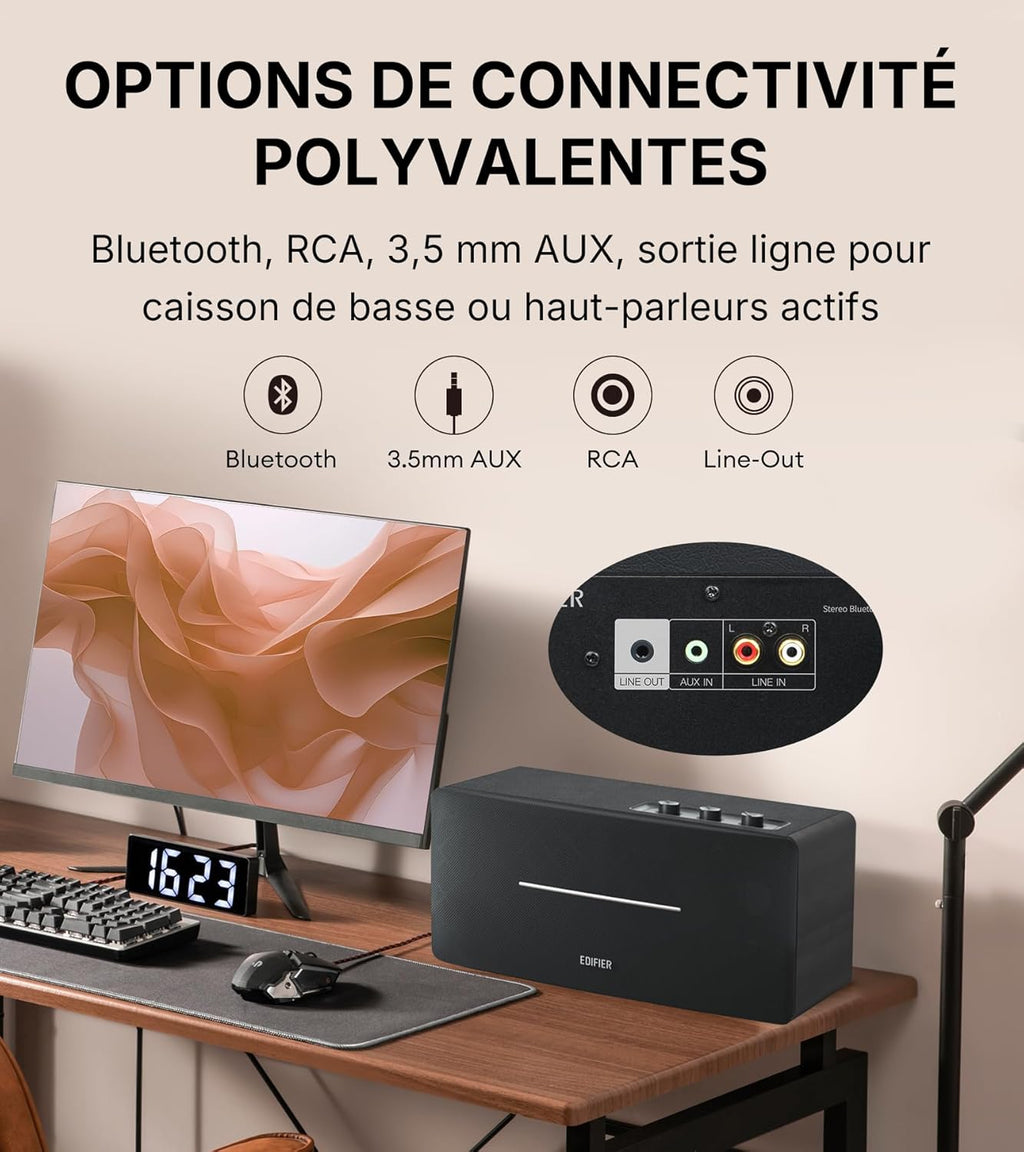 EDIFIER D12 - Haut-Parleur Bluetooth, Son Stéréo 70W avec DSP, Entrées RCA/AUX/Bluetooth, Télécommande sans Fil, Enceinte Multimédia pour PC/Smartphone/TV