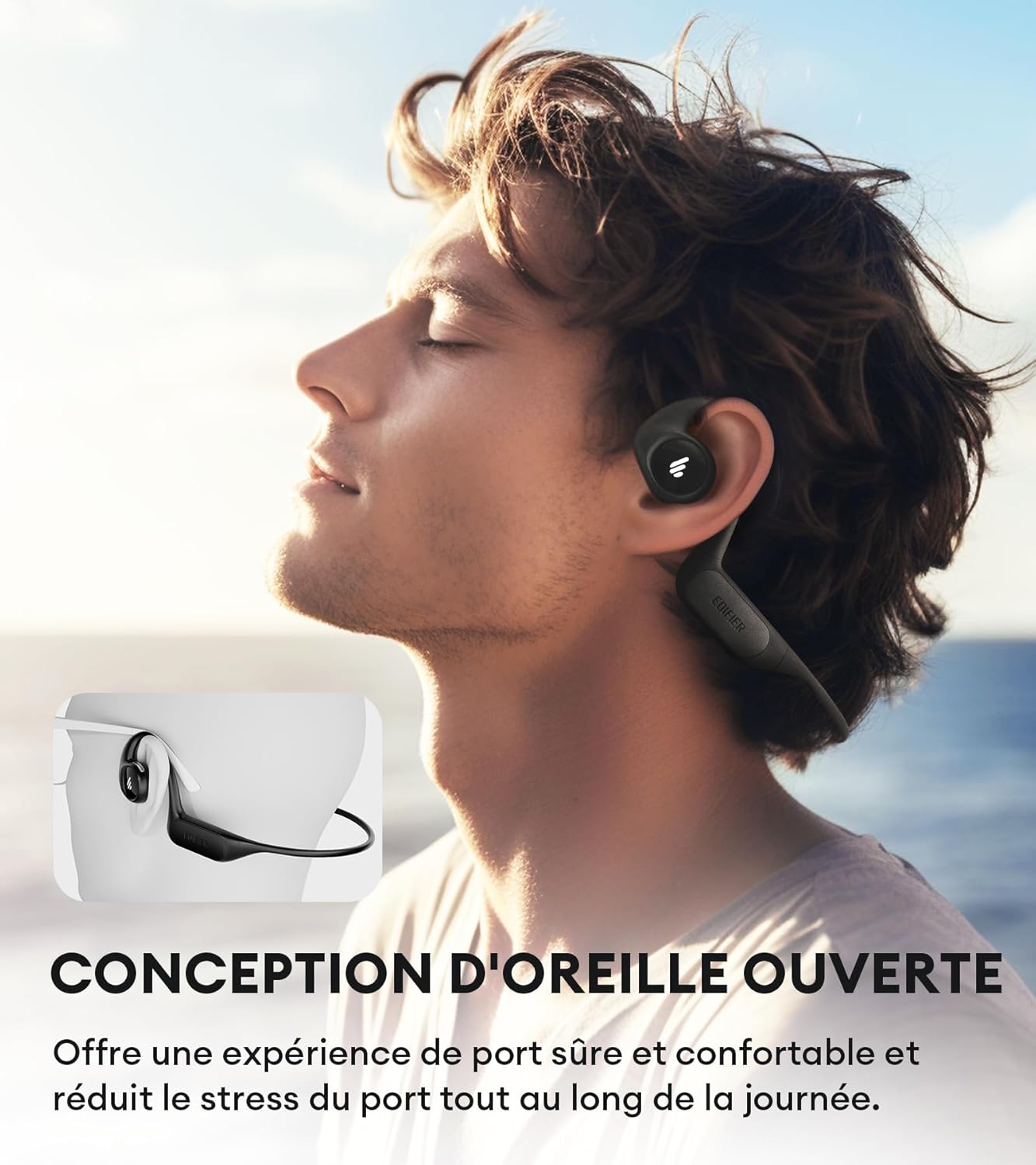EDIFIER ComfoRun - Écouteurs de Sport sans Fil à Conduction Aérienne, Bluetooth 5.3, Micro Intégré, Autonomie de 17h, Charge Rapide, Podomètre Intégré, IP55 Résistance à la Sueur pour Entraînement