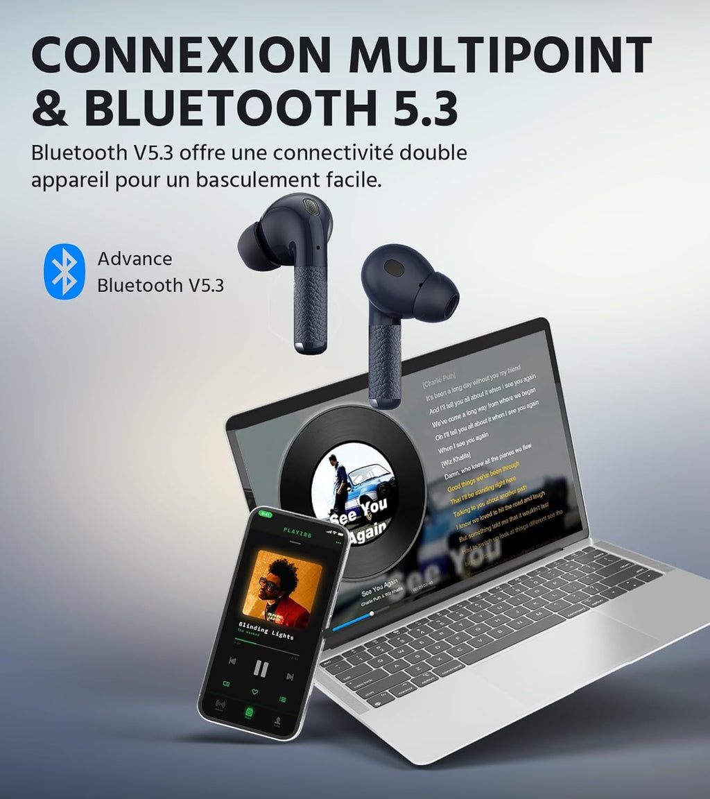 EDIFIER W260NC - Écouteur Suppression Bruit Active 45 DB, Son Haute Résolution sans Fil LDAC, 6 Mics IA pour Appels Ultra-Clairs, Bluetooth 5.3