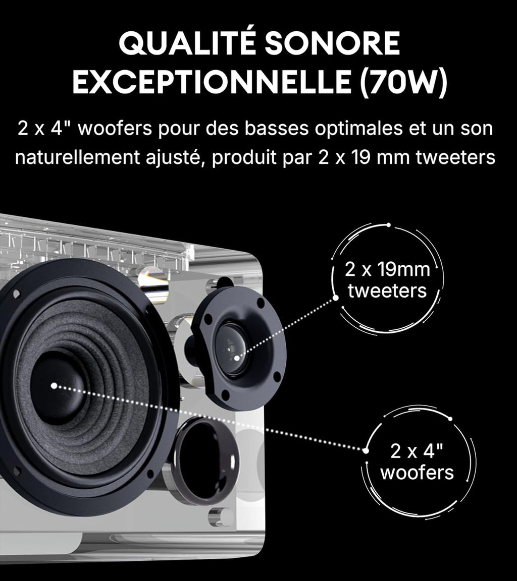 EDIFIER D12 - Haut-Parleur Bluetooth, Son Stéréo 70W avec DSP, Entrées RCA/AUX/Bluetooth, Télécommande sans Fil, Enceinte Multimédia pour PC/Smartphone/TV