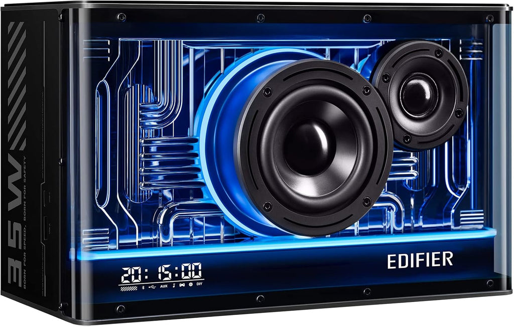 Edifier QD35 - Haut-parleur Bluetooth Compact avec Effets Lumineux RGB, Bluetooth V5.3 et Deux Ports de Chargement Ultra-Rapides. Certifié Hi-Res Audio