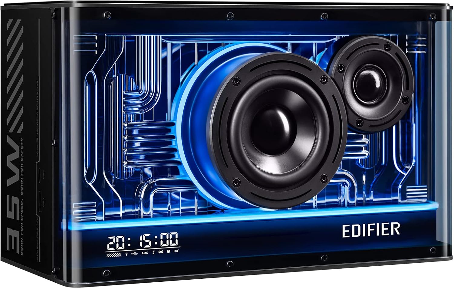 Edifier QD35 - Haut-parleur Bluetooth Compact avec Effets Lumineux RGB, Bluetooth V5.3 et Deux Ports de Chargement Ultra-Rapides. Certifié Hi-Res Audio