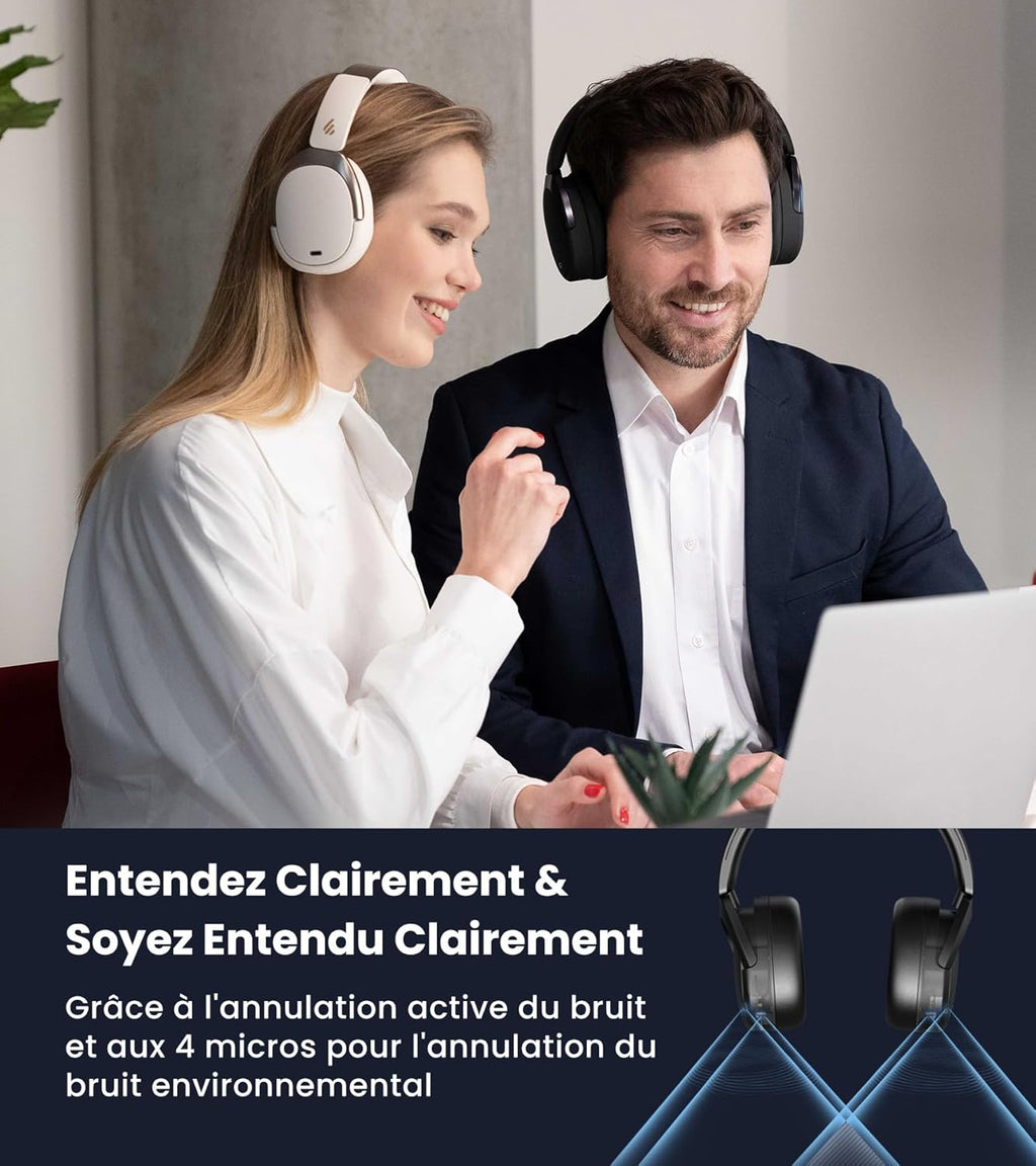 Edifier WH950NB Casque Hybride Active Noise Cancelling Codec -LDAC avec Audio Hi-Res et Custom EQ Via Application après 55H Playtime avec Casque Bluetooth V5.3 Pliable sans Fil