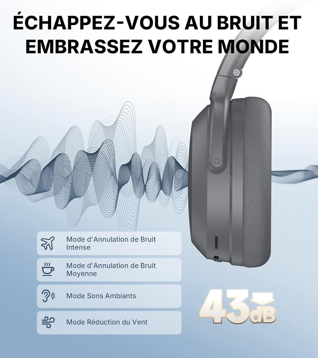 EDIFIER WH700NB Pro - Casque sans Fil avec Annulation de Bruit Active (-43 DB), Audio Hi-Res, Bluetooth V5.4, Appels Clairs avec IA, Charge Rapide, Pliable