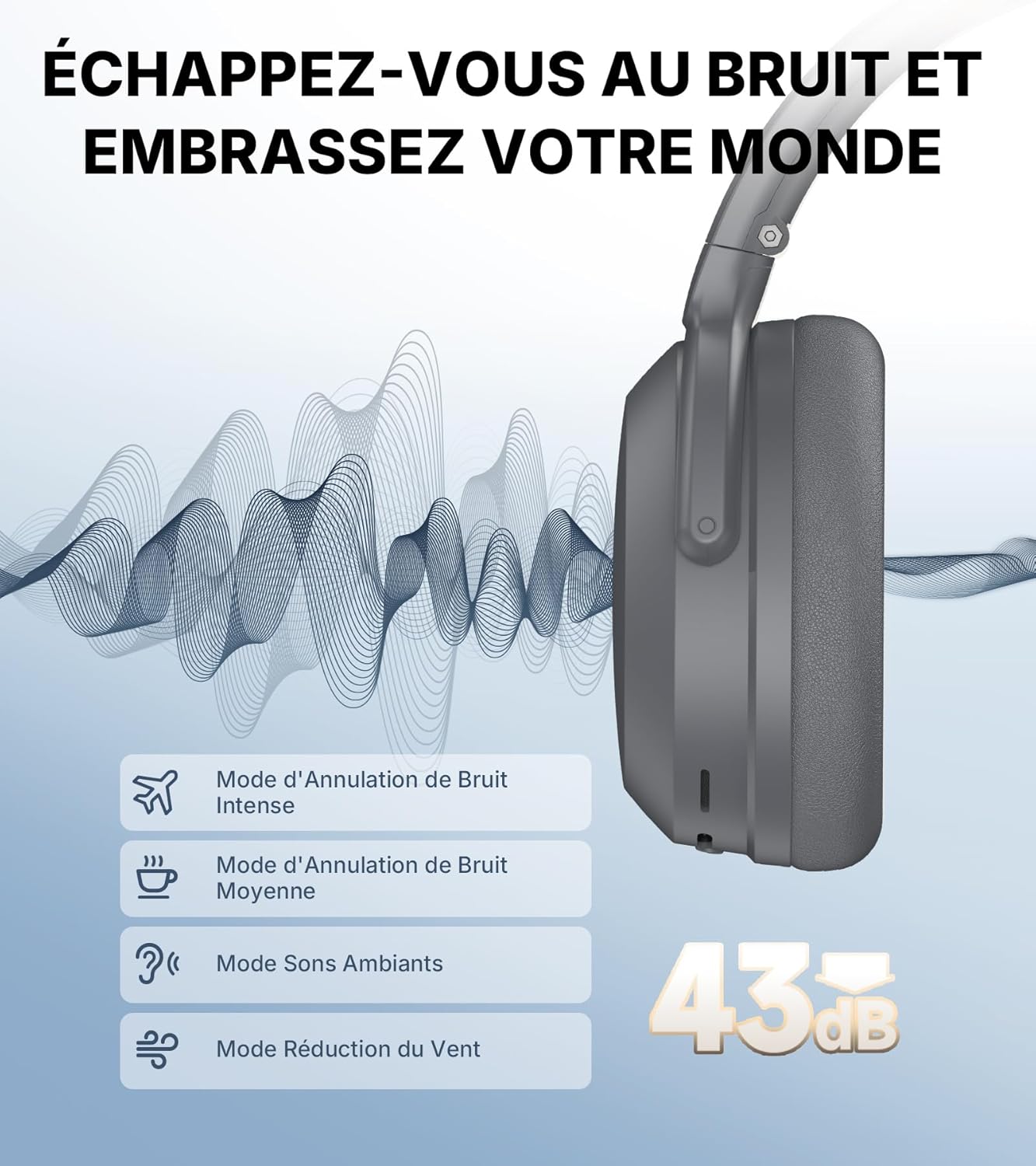 EDIFIER WH700NB Pro - Casque sans Fil avec Annulation de Bruit Active (-43 DB), Audio Hi-Res, Bluetooth V5.4, Appels Clairs avec IA, Charge Rapide, Pliable