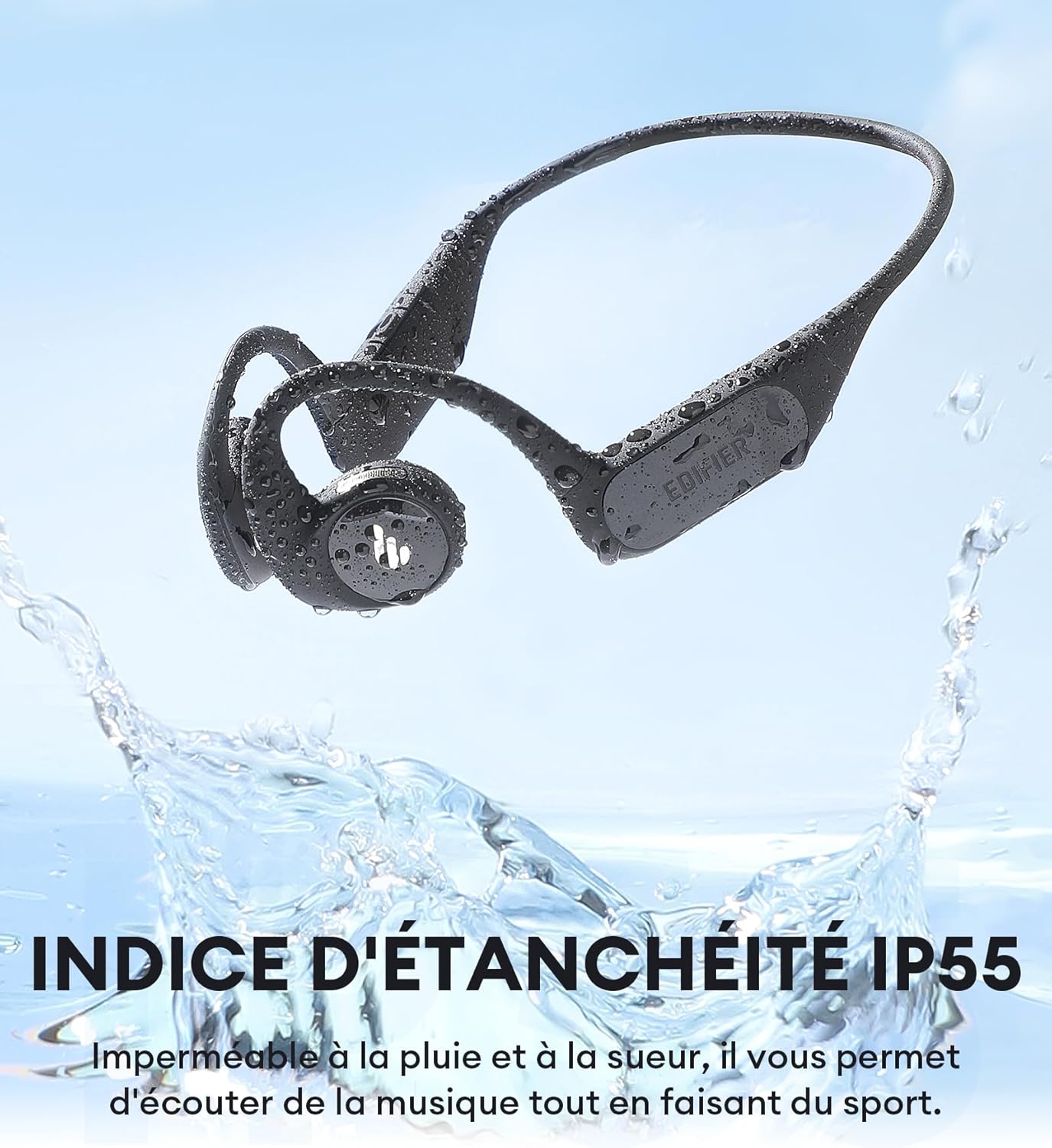 EDIFIER ComfoRun - Écouteurs de Sport sans Fil à Conduction Aérienne, Bluetooth 5.3, Micro Intégré, Autonomie de 17h, Charge Rapide, Podomètre Intégré, IP55 Résistance à la Sueur pour Entraînement