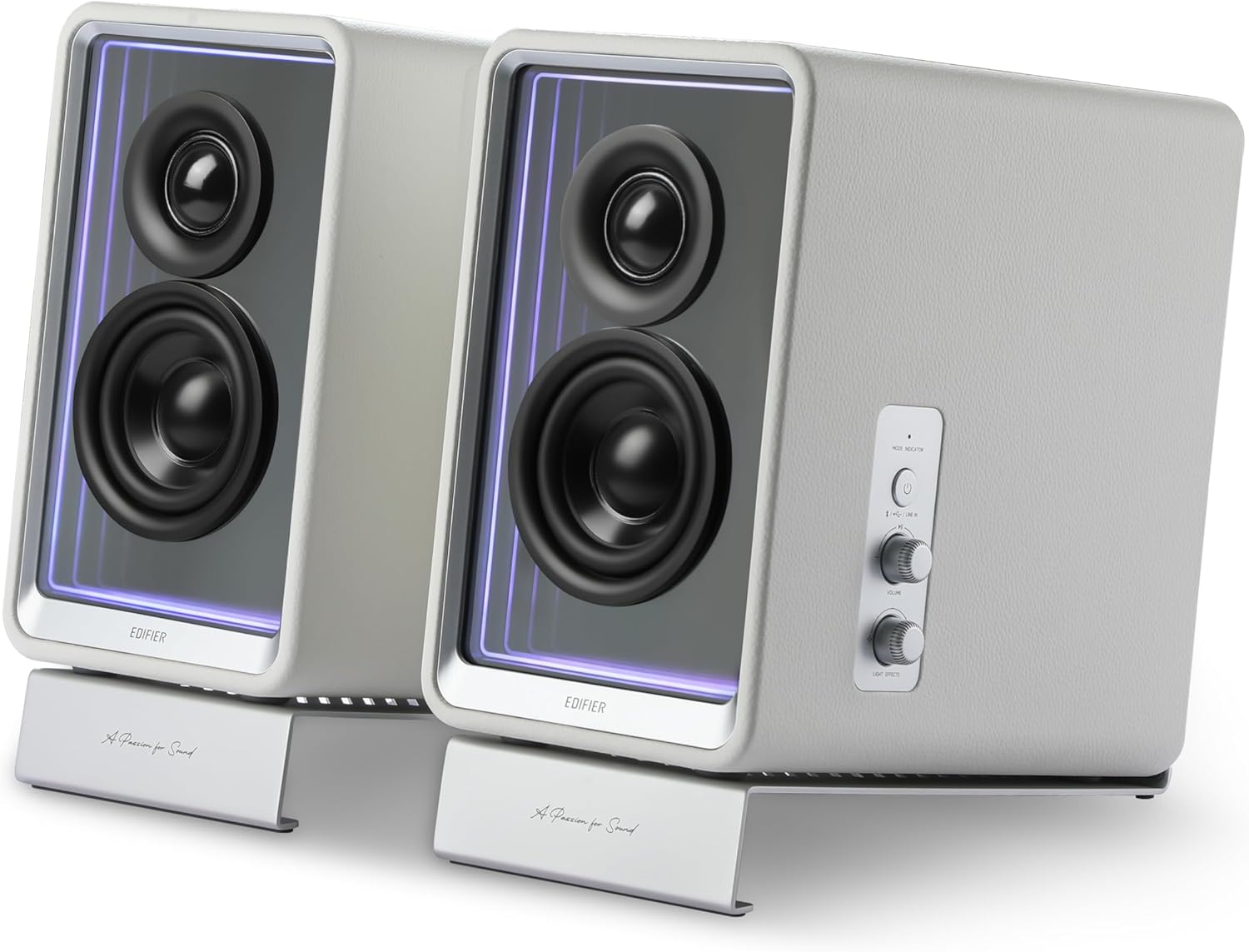 EDIFIER QR65 - Haut-Parleurs Design Actifs (70 W) avec Effets Lumineux RVB, 3 Ports de Charge Rapide USB TurboGaN et Sortie Caisson de Basses