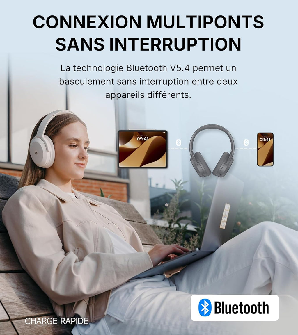EDIFIER WH700NB Pro - Casque sans Fil avec Annulation de Bruit Active (-43 DB), Audio Hi-Res, Bluetooth V5.4, Appels Clairs avec IA, Charge Rapide, Pliable