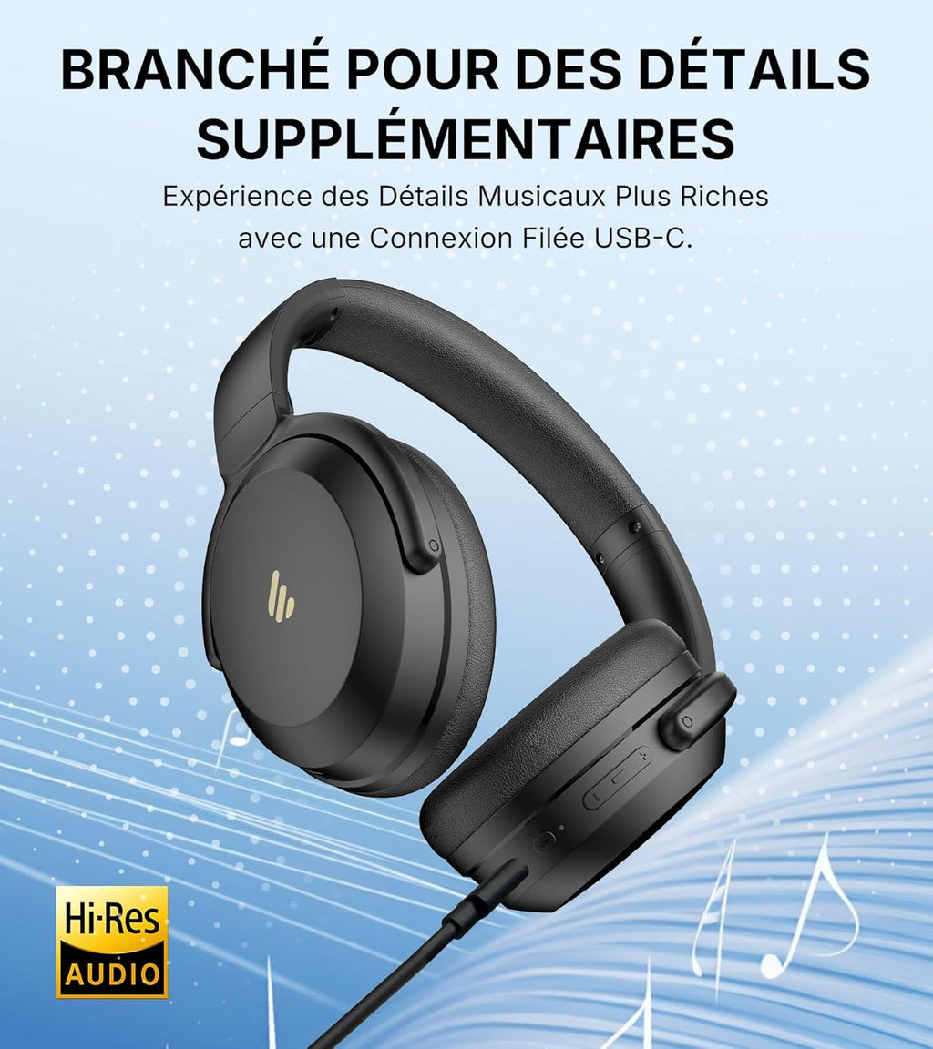 EDIFIER WH700NB Pro - Casque sans Fil avec Annulation de Bruit Active (-43 DB), Audio Hi-Res, Bluetooth V5.4, Appels Clairs avec IA, Charge Rapide, Pliable