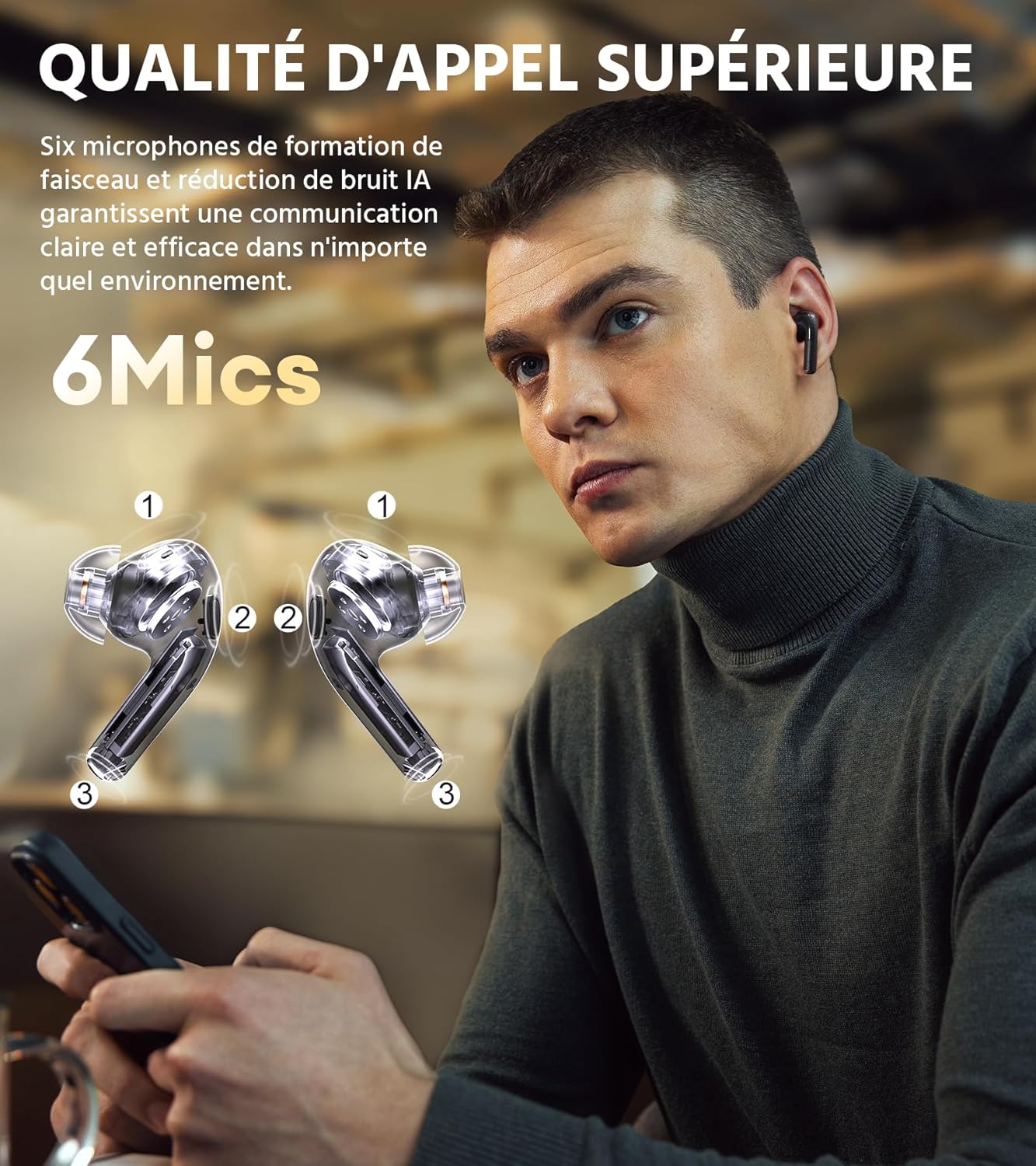 EDIFIER W260NC - Écouteur Suppression Bruit Active 45 DB, Son Haute Résolution sans Fil LDAC, 6 Mics IA pour Appels Ultra-Clairs, Bluetooth 5.3