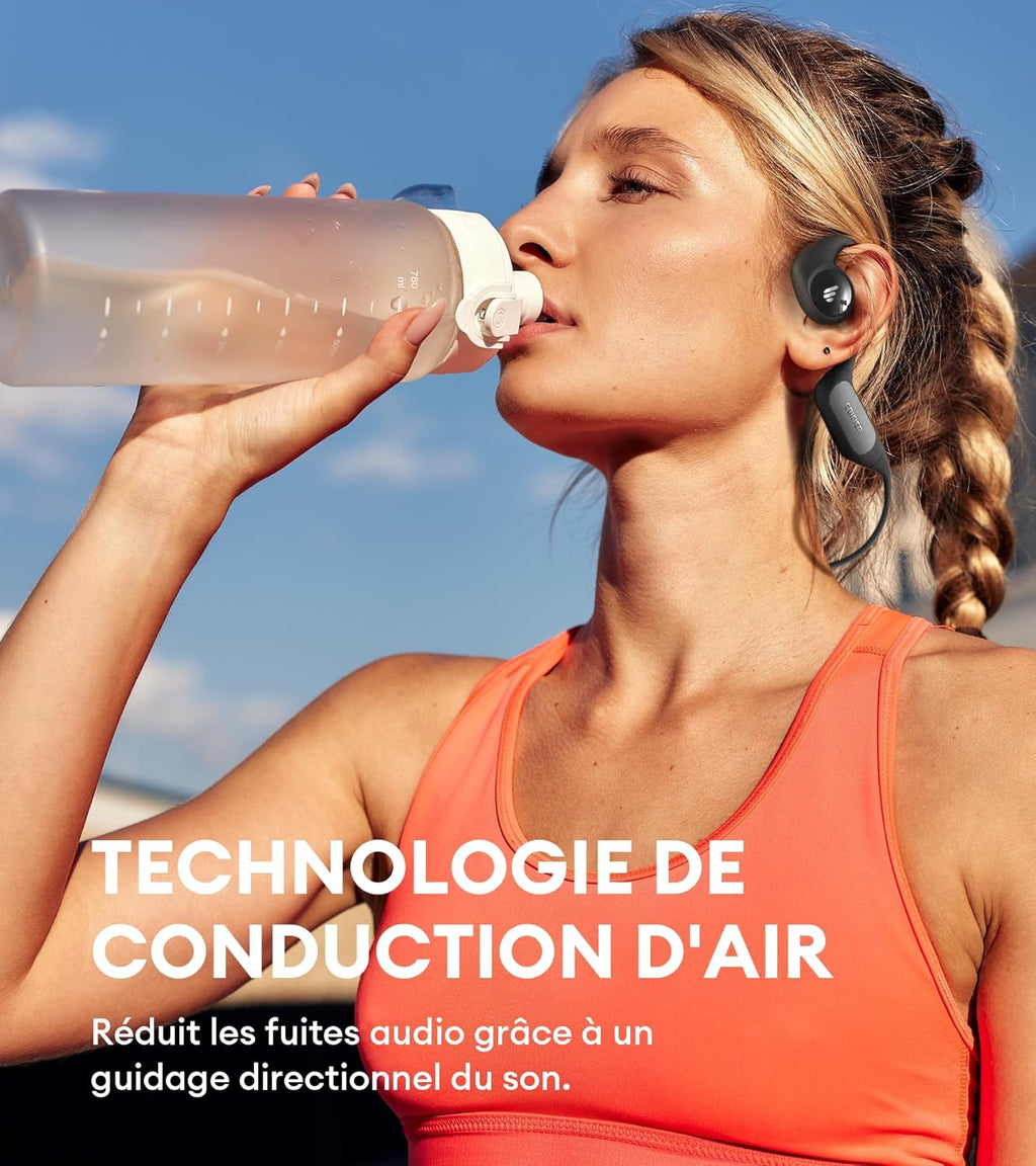 EDIFIER ComfoRun - Écouteurs de Sport sans Fil à Conduction Aérienne, Bluetooth 5.3, Micro Intégré, Autonomie de 17h, Charge Rapide, Podomètre Intégré, IP55 Résistance à la Sueur pour Entraînement