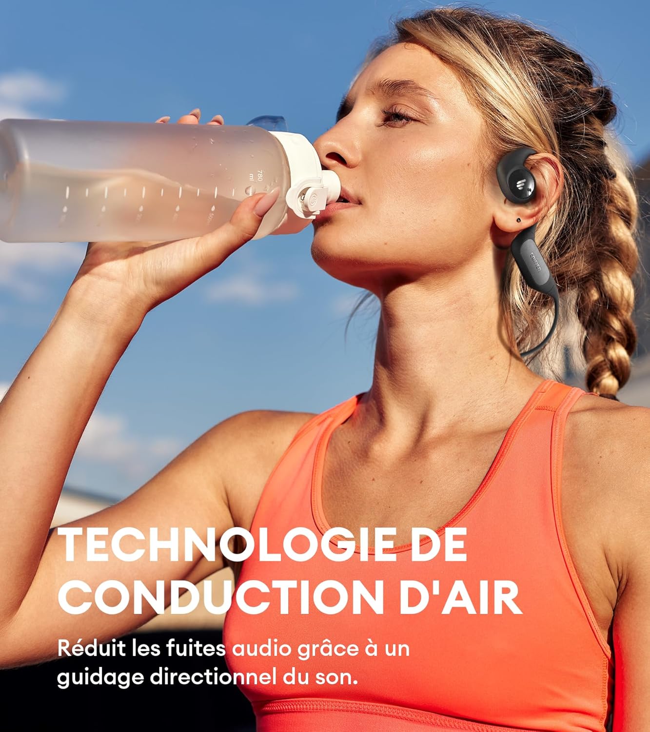 EDIFIER ComfoRun - Écouteurs de Sport sans Fil à Conduction Aérienne, Bluetooth 5.3, Micro Intégré, Autonomie de 17h, Charge Rapide, Podomètre Intégré, IP55 Résistance à la Sueur pour Entraînement