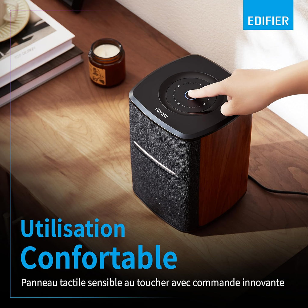 Edifier MS50A - Haut-Parleur WiFi Smart avec Bluetooth et Fonction stéréo sans Fil Fonctionne avec Amazon Alexa, Apple AirPlay 2, Spotify, etc. Marron
