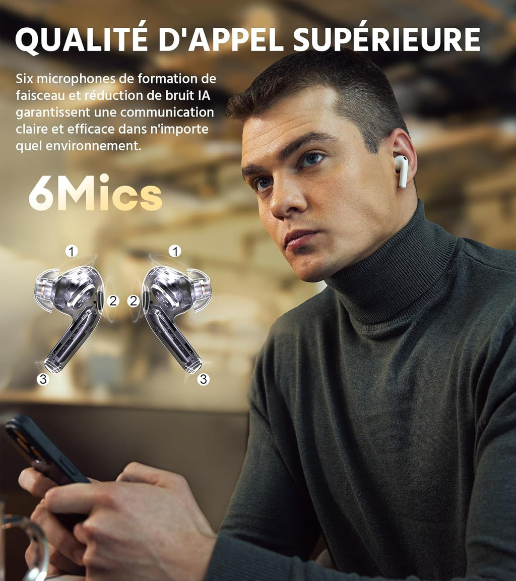 EDIFIER W260NC - Écouteur Suppression Bruit Active 45 DB, Son Haute Résolution sans Fil LDAC, 6 Mics IA pour Appels Ultra-Clairs, Bluetooth 5.3