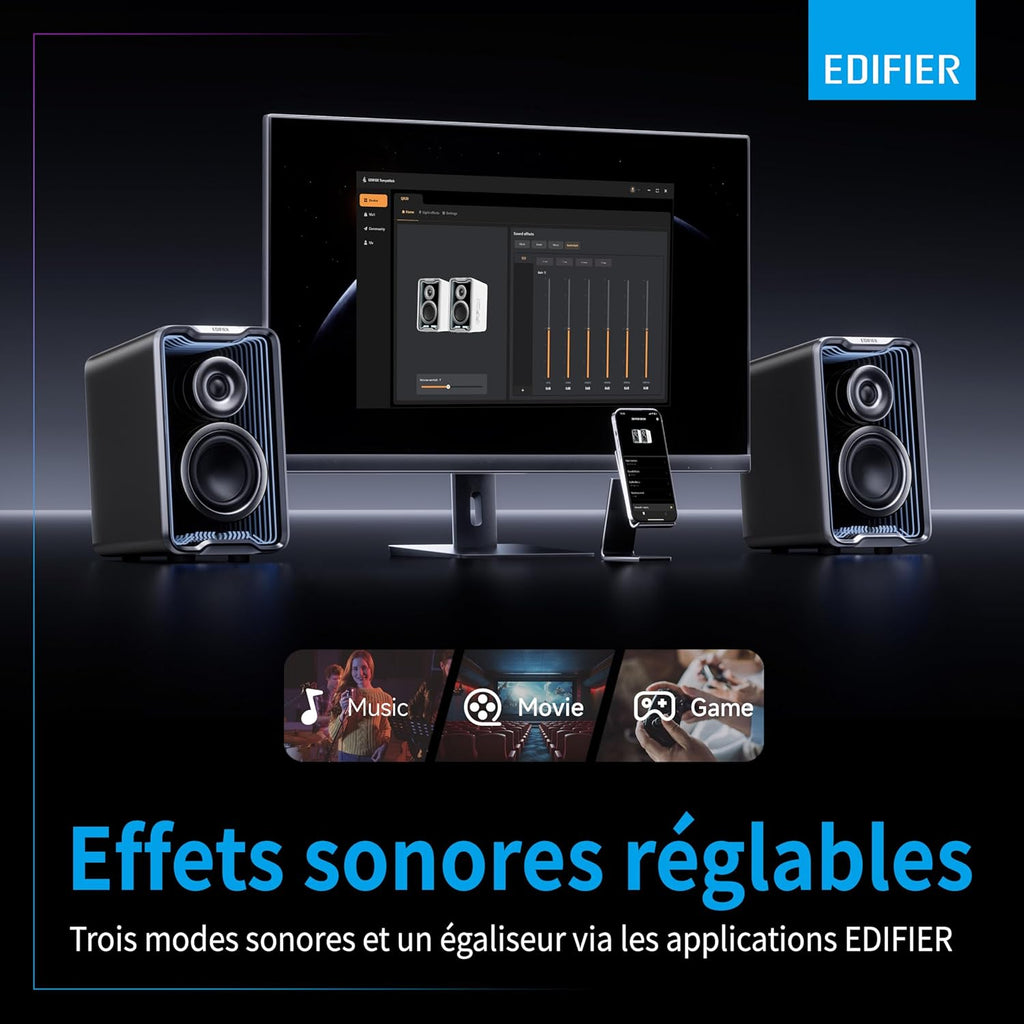 EDIFIER QR30 - Haut-Parleurs Actifs avec Bluetooth V5.4, Effets Lumineux dynamiques. 30 Watts RMS
