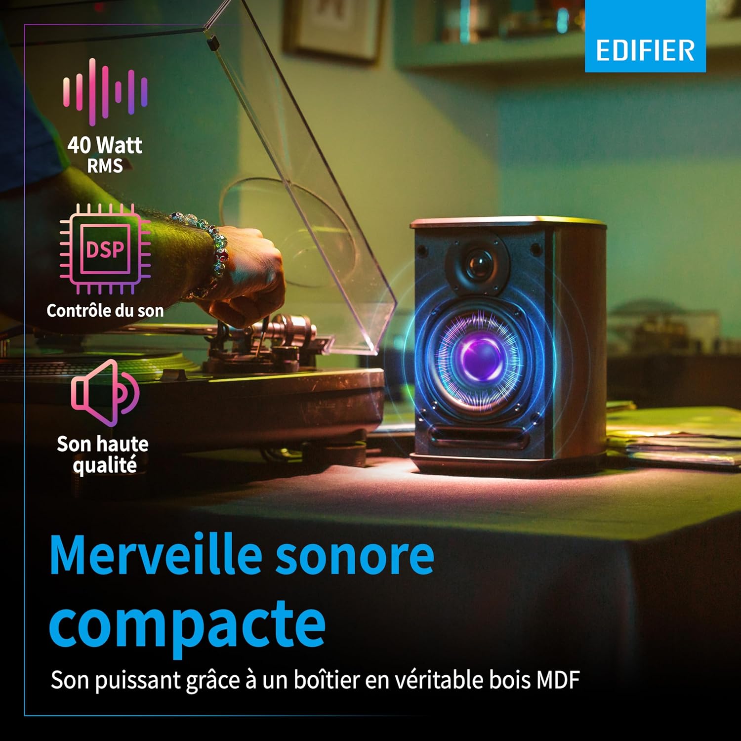 Edifier MS50A - Haut-Parleur WiFi Smart avec Bluetooth et Fonction stéréo sans Fil Fonctionne avec Amazon Alexa, Apple AirPlay 2, Spotify, etc. Marron
