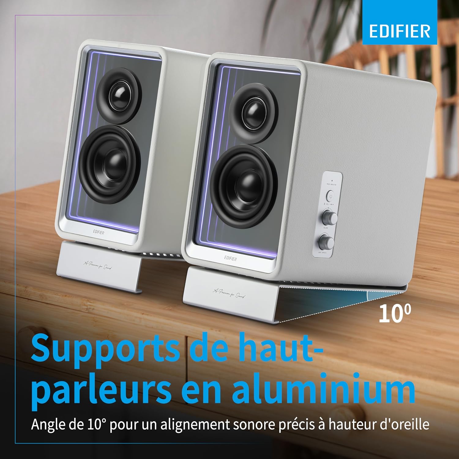 EDIFIER QR65 - Haut-Parleurs Design Actifs (70 W) avec Effets Lumineux RVB, 3 Ports de Charge Rapide USB TurboGaN et Sortie Caisson de Basses