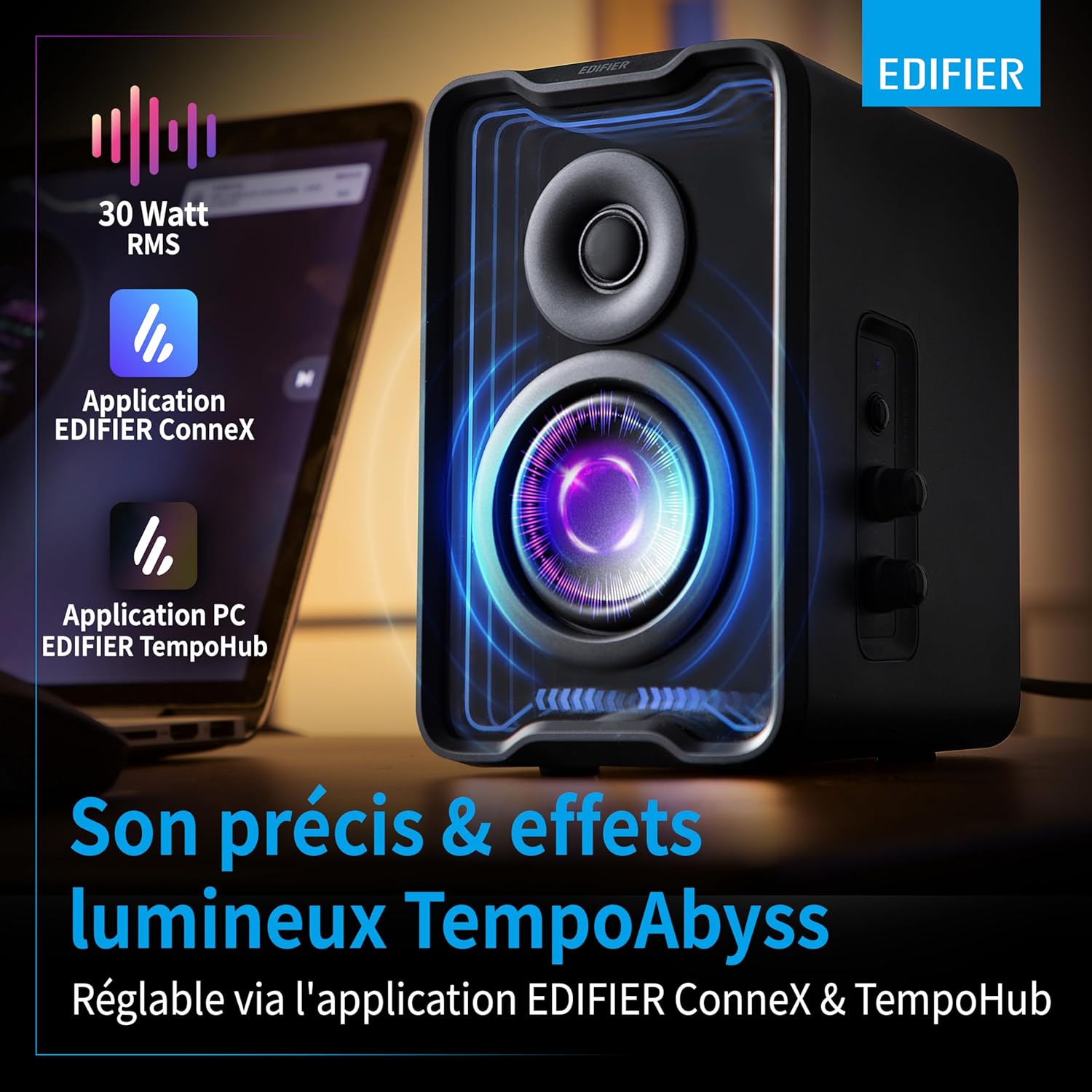EDIFIER QR30 - Haut-Parleurs Actifs avec Bluetooth V5.4, Effets Lumineux dynamiques. 30 Watts RMS