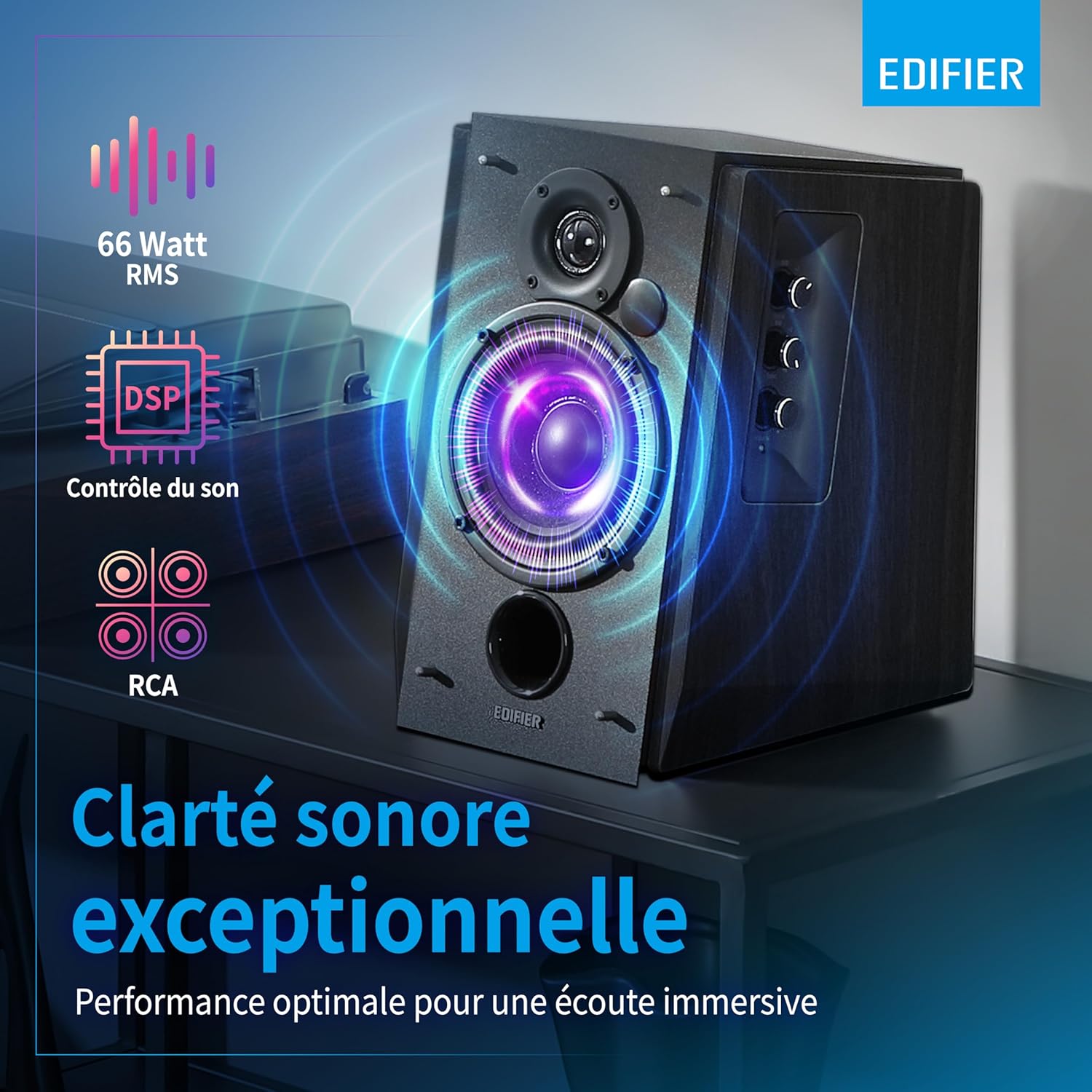 EDIFIER R1700BT - Enceintes Bibliothèque Bluetooth Actives - Moniteurs de studio actif à champ proche - Haut parleurs alimentés 2.0 avec coffrage en bois - 66 watts RMS