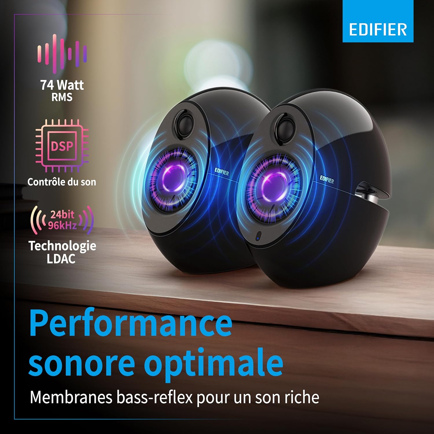 EDIFIER E25HD - Ensemble De Haut-Parleurs Design Avec Bluetooth 5.3 (74 Watts), Audio Hi-Res Sans Fil, LDAC Et Modes Sonores Via L'Application Edifier ConneX