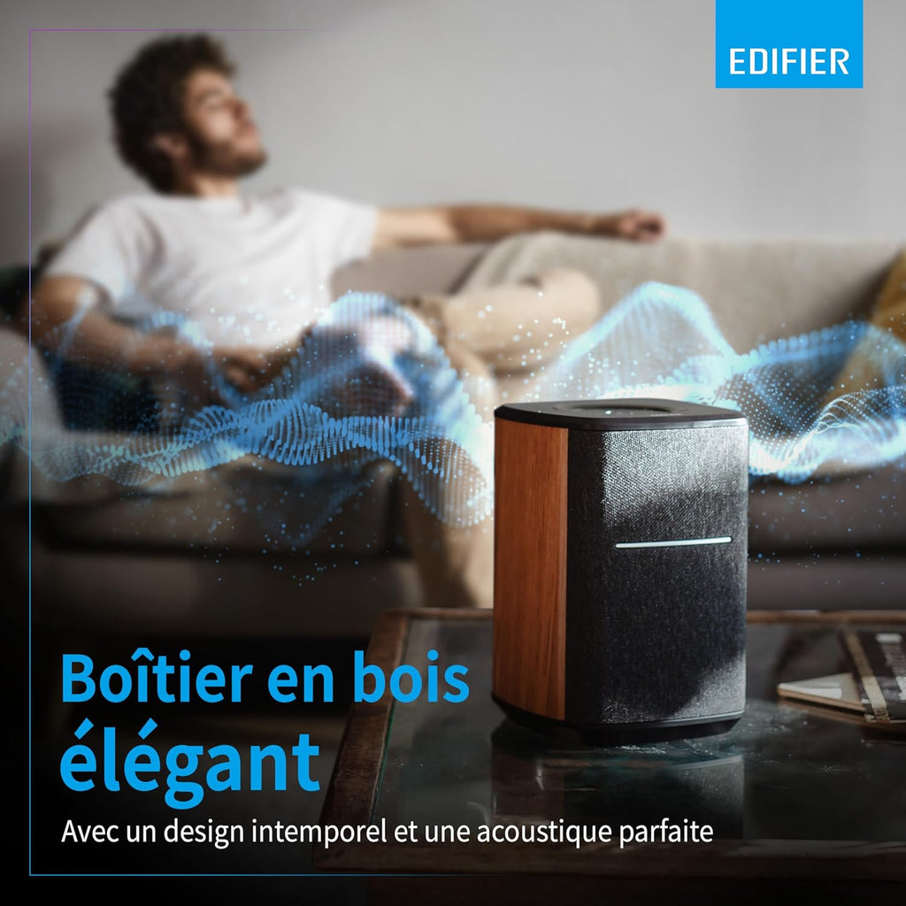 Edifier MS50A - Haut-Parleur WiFi Smart avec Bluetooth et Fonction stéréo sans Fil Fonctionne avec Amazon Alexa, Apple AirPlay 2, Spotify, etc. Marron